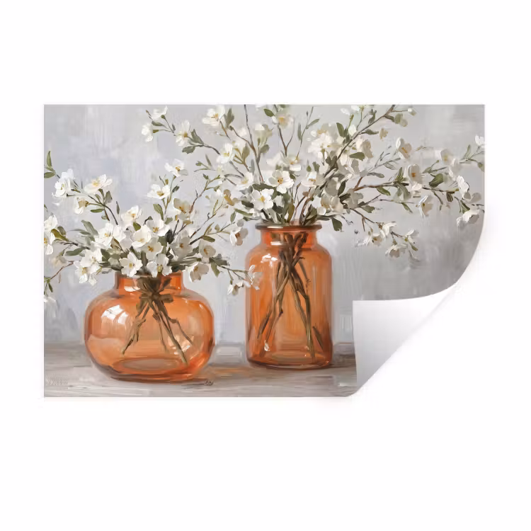 Vazen - Bloemen - Oranje Muursticker klein -3d