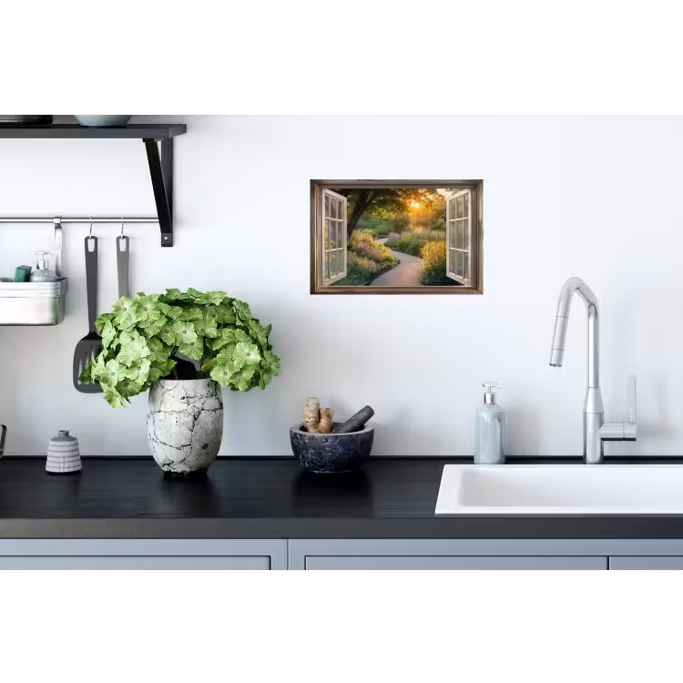 Doorkijk - Bloemen - Natuur - Zon - Pad Muursticker klein -keuken