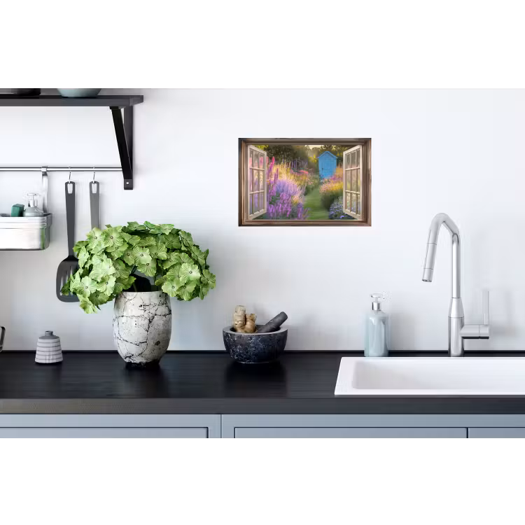 Doorkijk - Bloemen - Raam - Natuur Muursticker klein -keuken