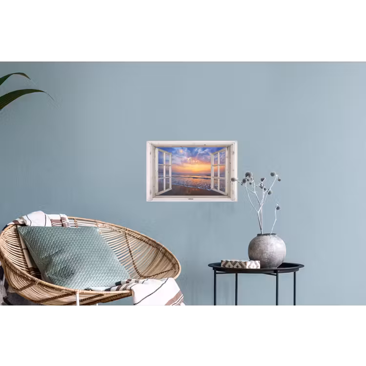 Doorkijk - Zee - Strand - Zonsondergang - Blauw Muursticker klein -plant