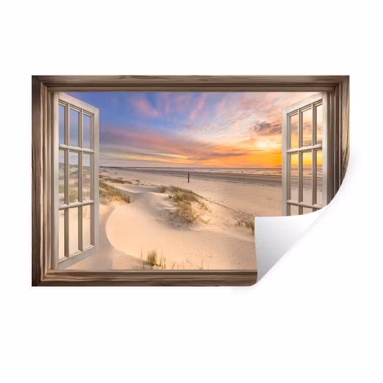 Doorkijk - Strand - Duinen - Natuur - Landschap Muursticker klein -3d