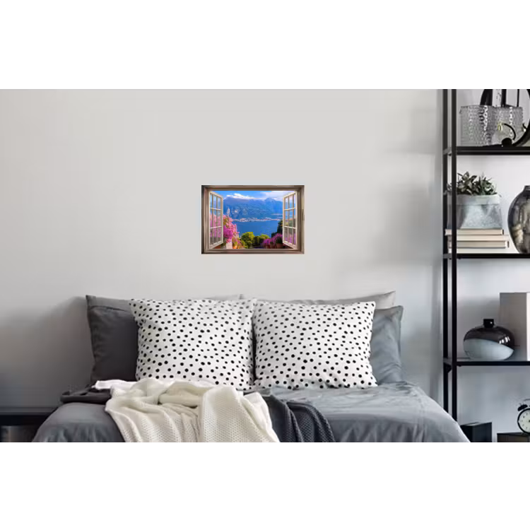 Doorkijk - Berg - Landschap - Uitzicht - Meer Muursticker klein -slaapkamer