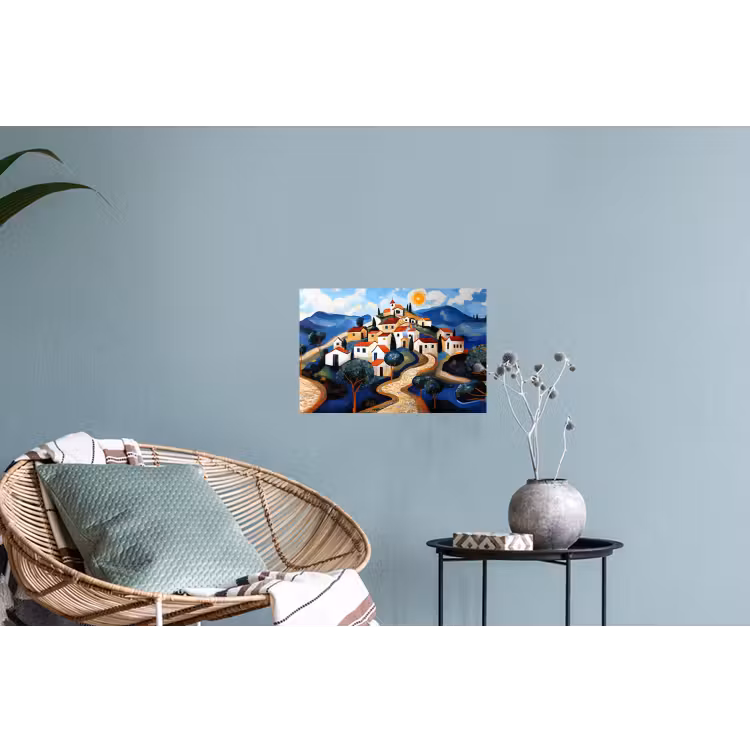 Dorp - Heuvelachtig - Zon - Mozaïek Muursticker klein -plant