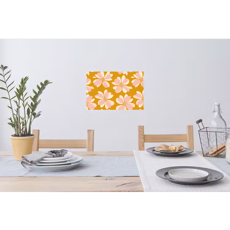 Vintage - Bloemen - Okergeel Muursticker klein 286 -eettafel