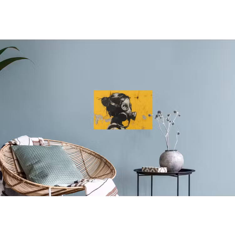Vintage - Street art - Meisje - Masker - Geel - Banksy Muursticker klein -plant