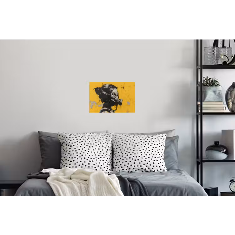Vintage - Street art - Meisje - Masker - Geel - Banksy Muursticker klein -slaapkamer