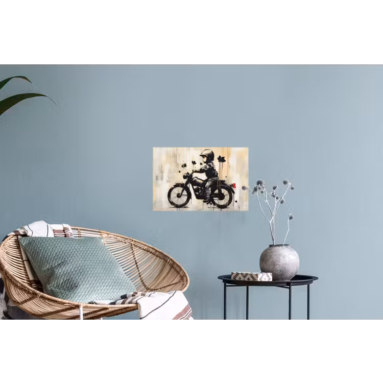Vintage - Street art - Motor - Jongen - Graffiti - Zwart - Banksy Muursticker klein -plant