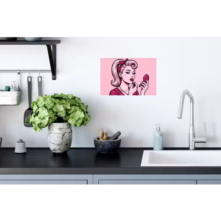 Vintage - Vrouw - Roze Muursticker klein -keuken