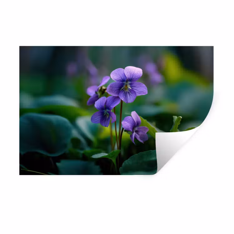 Viooltjes - Paars - Bloem - Bladeren Muursticker klein -3d