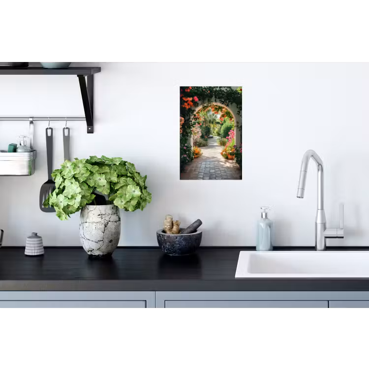 Doorkijk - Bloemen - Natuur - Bloementuin Muursticker klein -keuken