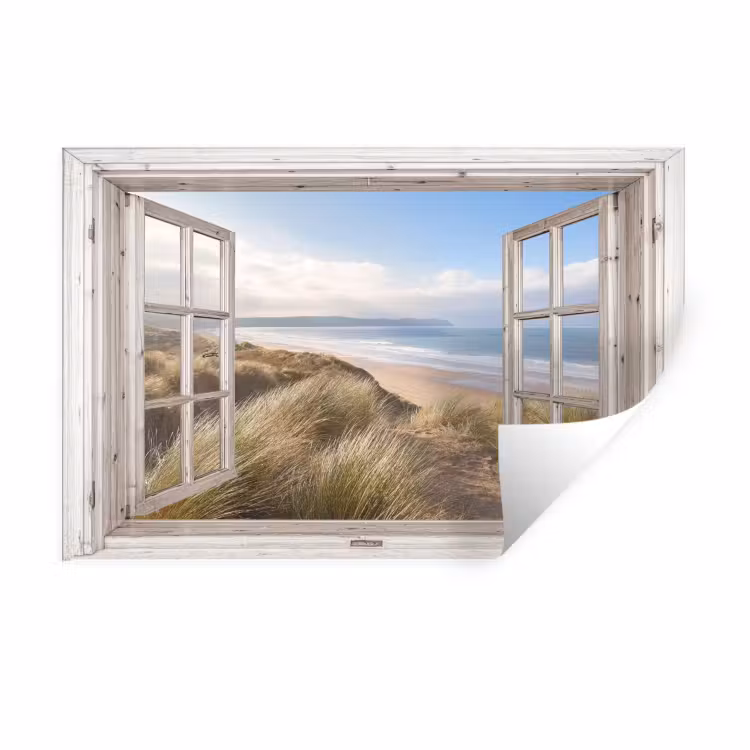 Doorkijk - Zee - Strand - Duinen Muursticker klein -3d