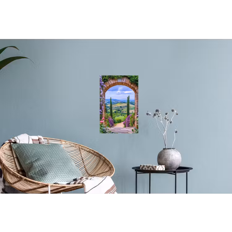 Doorkijk - Toscane - Landschap - Poort Muursticker klein -plant