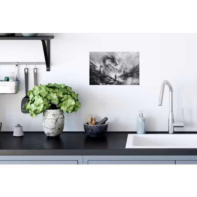 Krijger - Draak - Grijs Muursticker klein -keuken