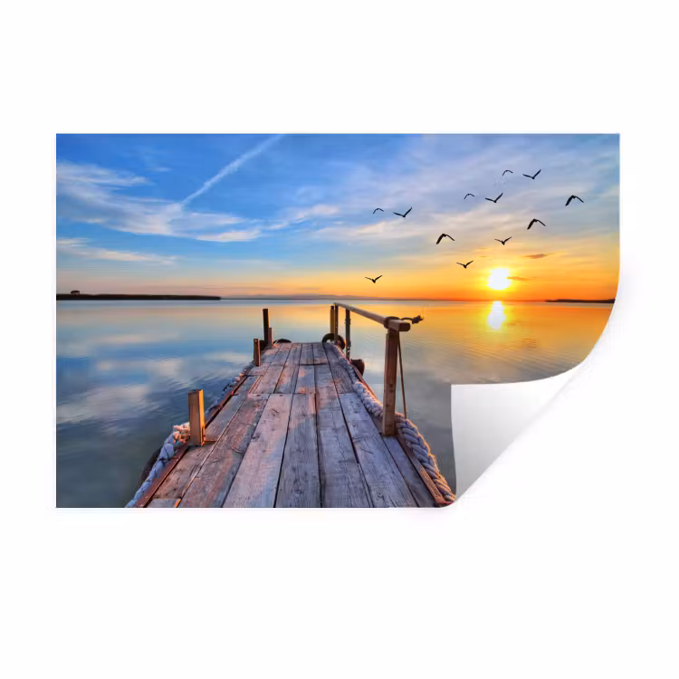 Water - Steiger - Vogels - Zonsondergang - Horizon Muursticker klein -3d