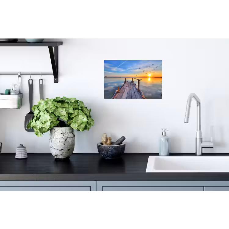 Water - Steiger - Vogels - Zonsondergang - Horizon Muursticker klein -keuken