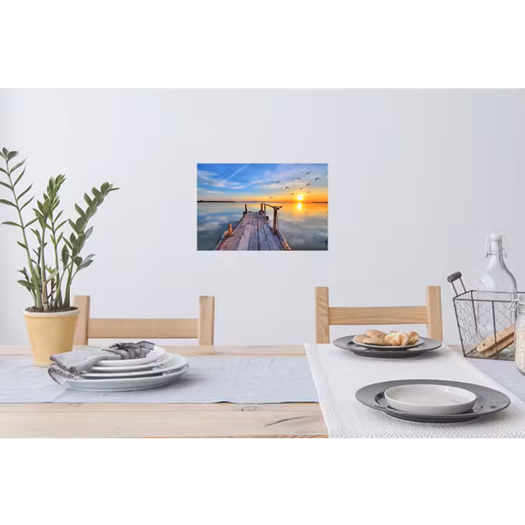 Water - Steiger - Vogels - Zonsondergang - Horizon Muursticker klein -eettafel