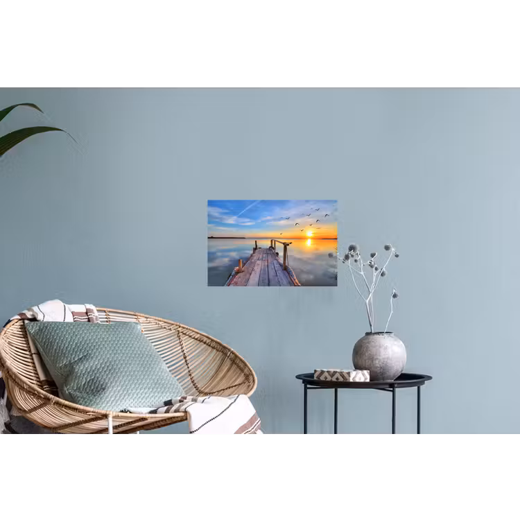 Water - Steiger - Vogels - Zonsondergang - Horizon Muursticker klein -plant