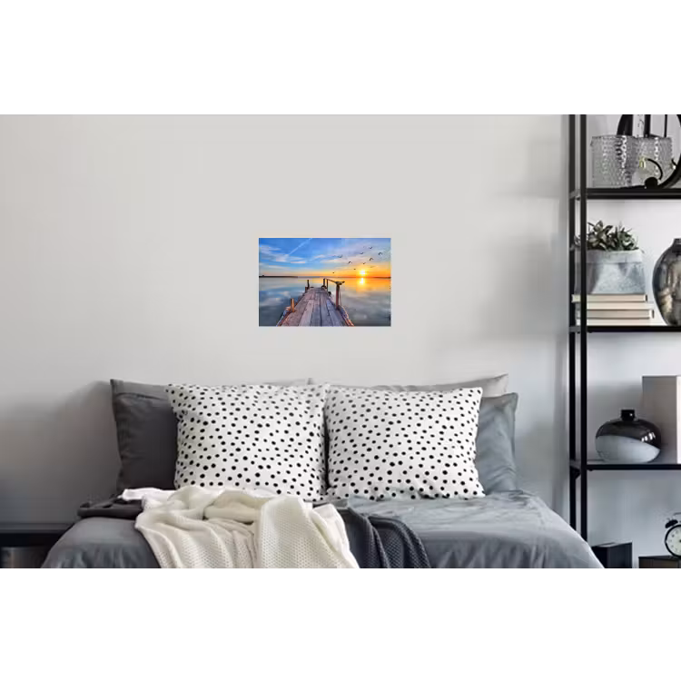 Water - Steiger - Vogels - Zonsondergang - Horizon Muursticker klein -slaapkamer