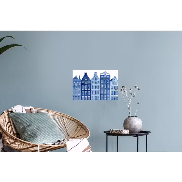 Aquarel - Grachtenpanden - Delfts - Blauw Muursticker klein -plant