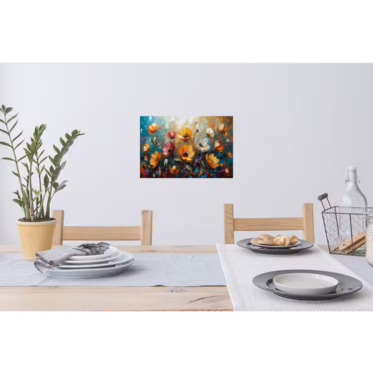 Watercolor - Bloemen - Kunst - Modern Muursticker klein -eettafel