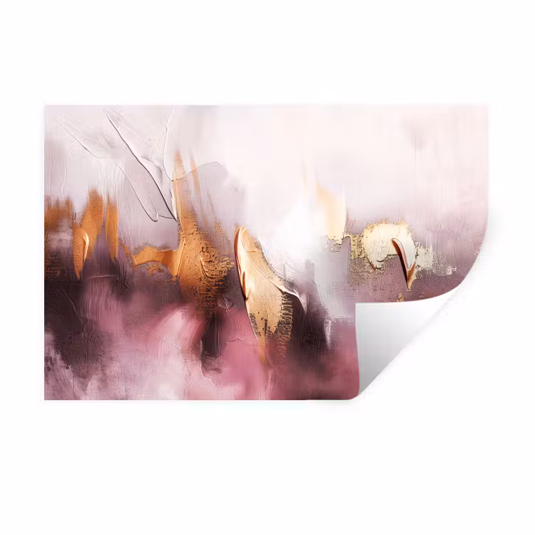 Watercolor - Goud - Roze - Abstract - Kunst Muursticker klein -3d
