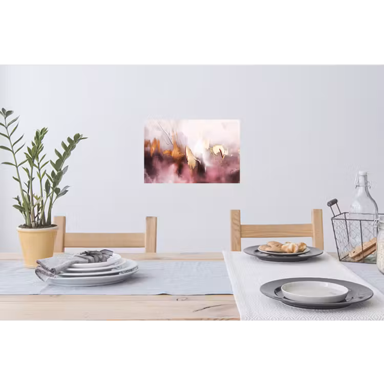 Watercolor - Goud - Roze - Abstract - Kunst Muursticker klein -eettafel
