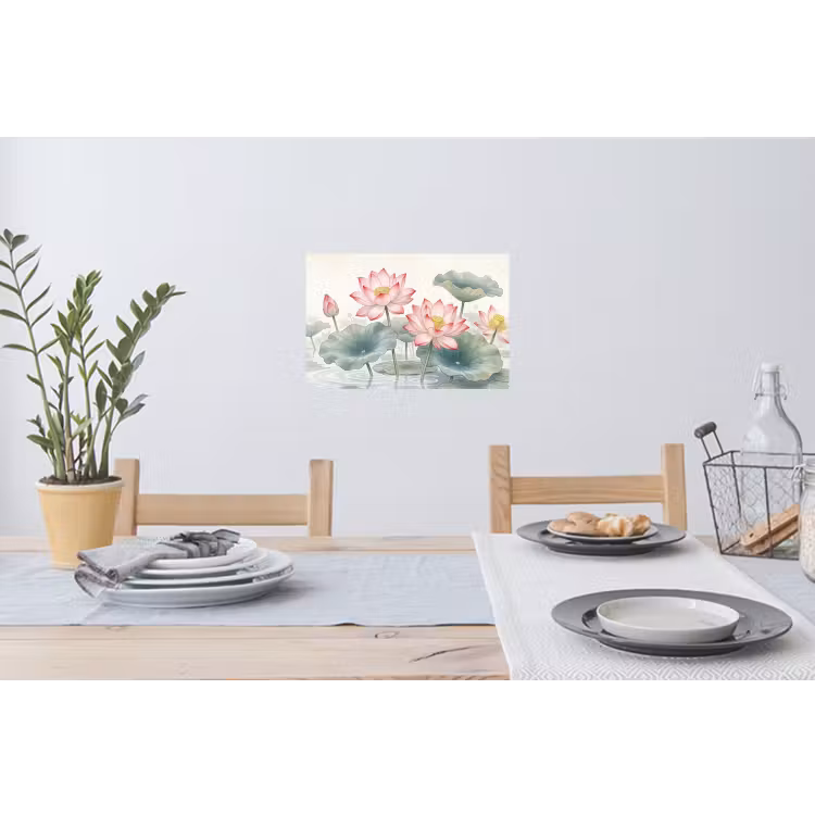 Aquarel - Lotusbloemen - Kleurrijk Muursticker klein -eettafel