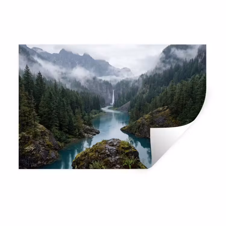 Waterval - Bomen - Bergen Muursticker klein -3d