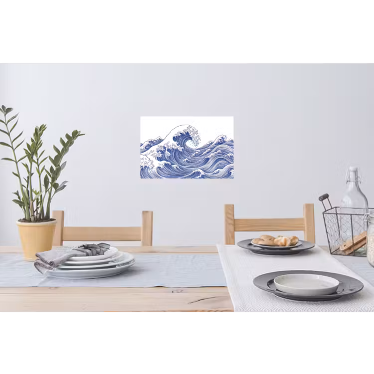 Golf - Japans - Zee - Illustratie - Blauw Muursticker klein -eettafel