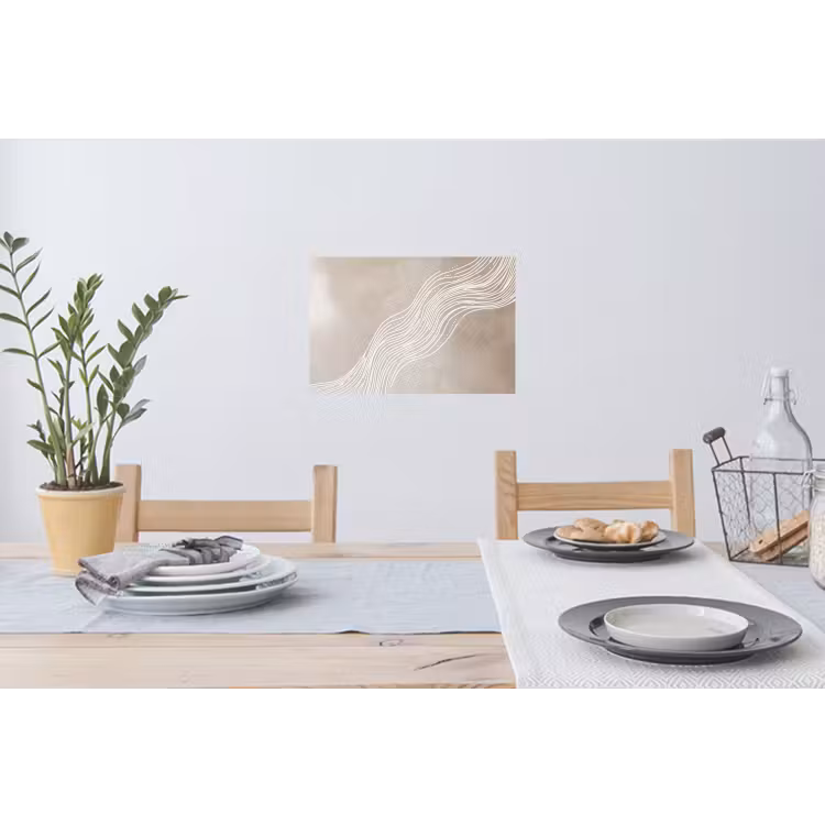 Golvende lijnen - Vloeiend - Zandkleurig Muursticker klein -eettafel