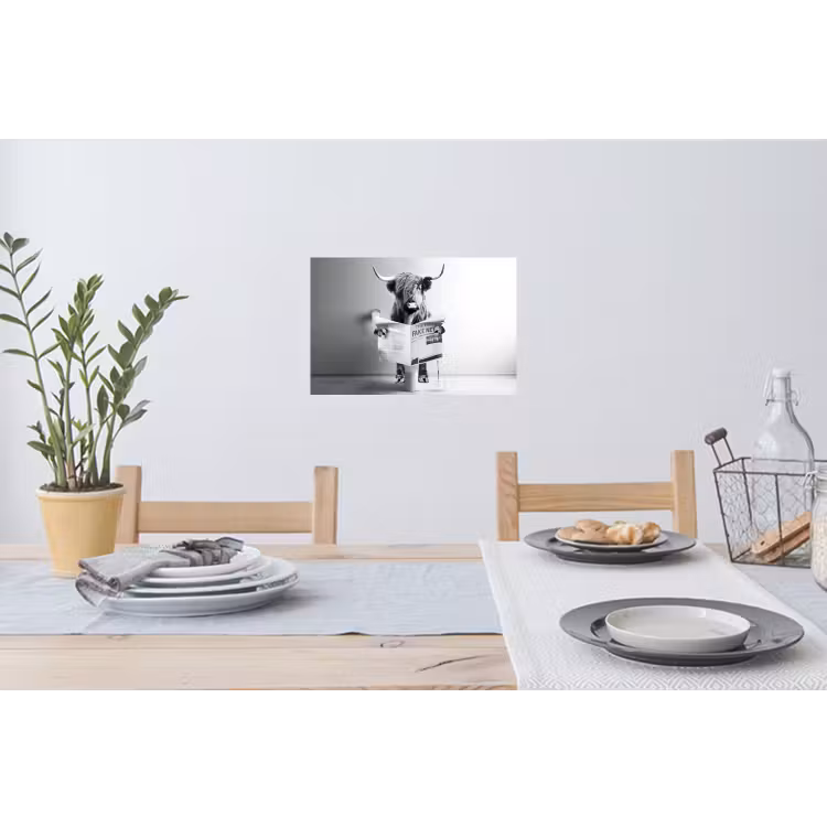 WC - Toilet - Krant - Schotse Hooglander - Zwart Wit Muursticker klein -eettafel