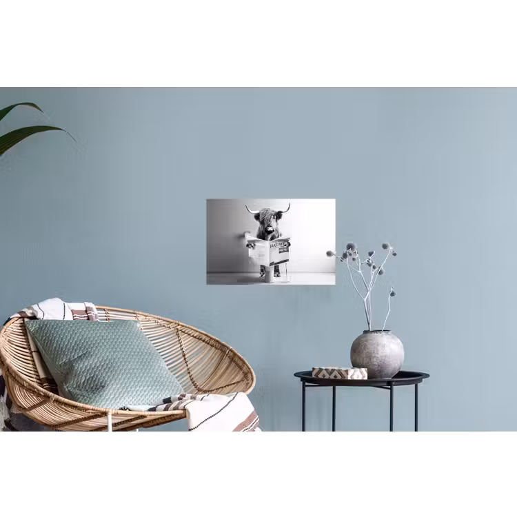 WC - Toilet - Krant - Schotse Hooglander - Zwart Wit Muursticker klein -plant