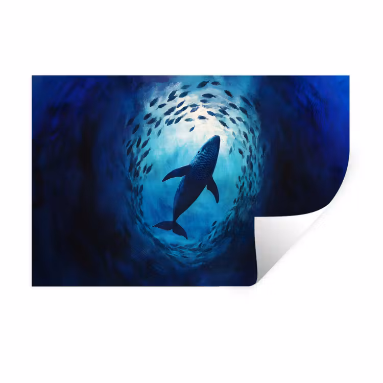 Walvis - Vissen - Donkerblauw Muursticker klein -3d
