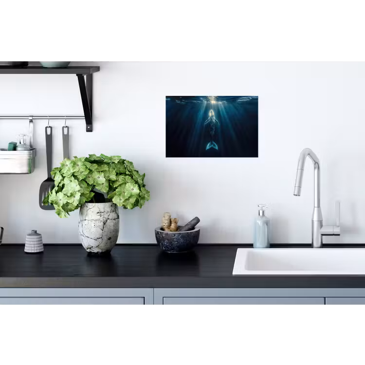 Walvis - Water - Zonnestralen - Blauw Muursticker klein -keuken