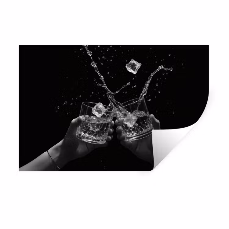 Whickyglazen - Ijs - Spetters - Zwart Muursticker klein -3d