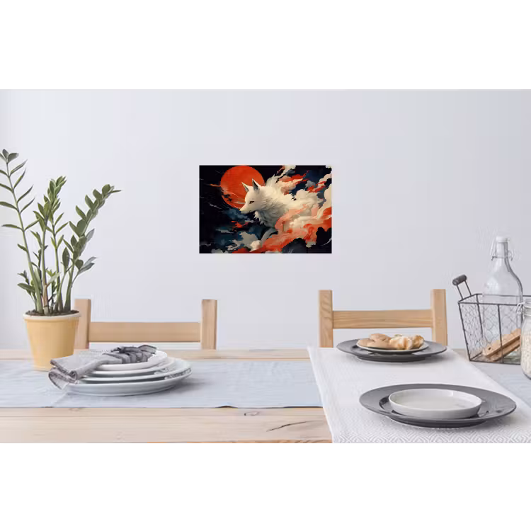 Witte vos - wolken - maan Muursticker klein -eettafel