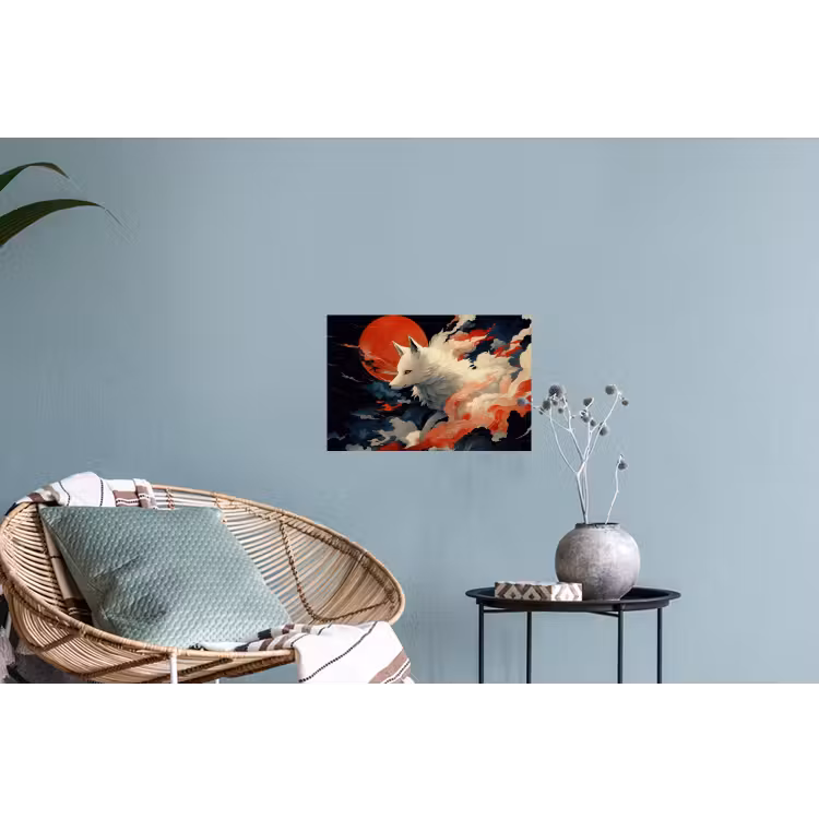 Witte vos - wolken - maan Muursticker klein -plant