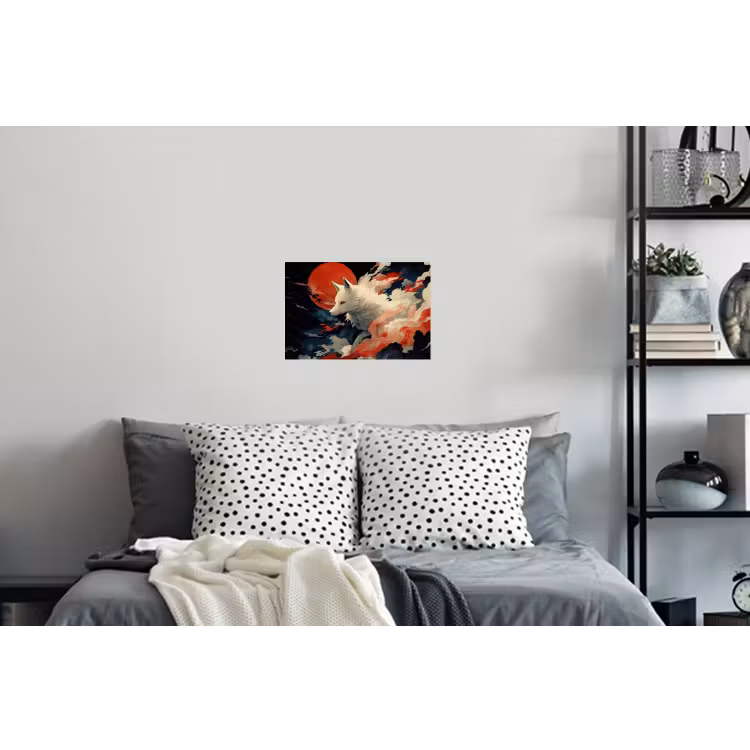 Witte vos - wolken - maan Muursticker klein -slaapkamer