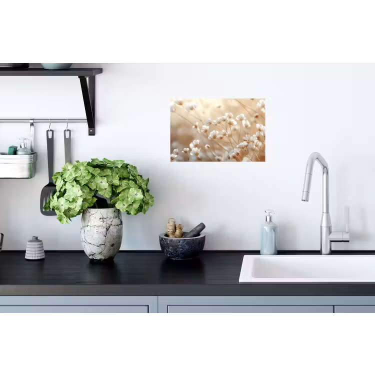 Wilde - Bloemen - Wit Muursticker klein -keuken