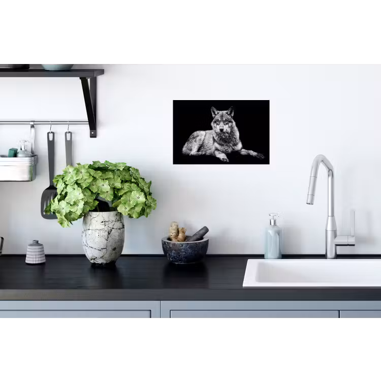 Wilde dieren - Wolf - Zwart - Wit Muursticker klein -keuken