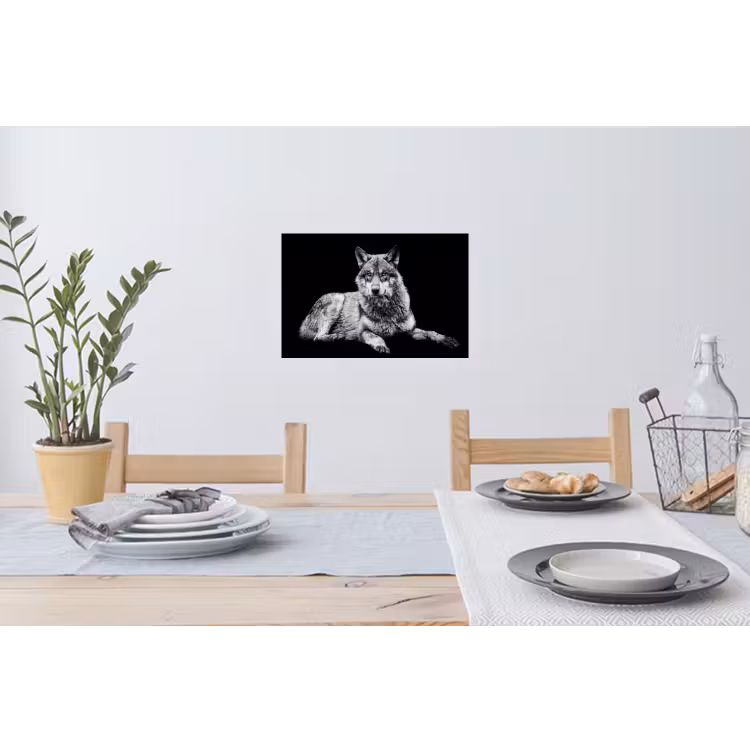Wilde dieren - Wolf - Zwart - Wit Muursticker klein -eettafel