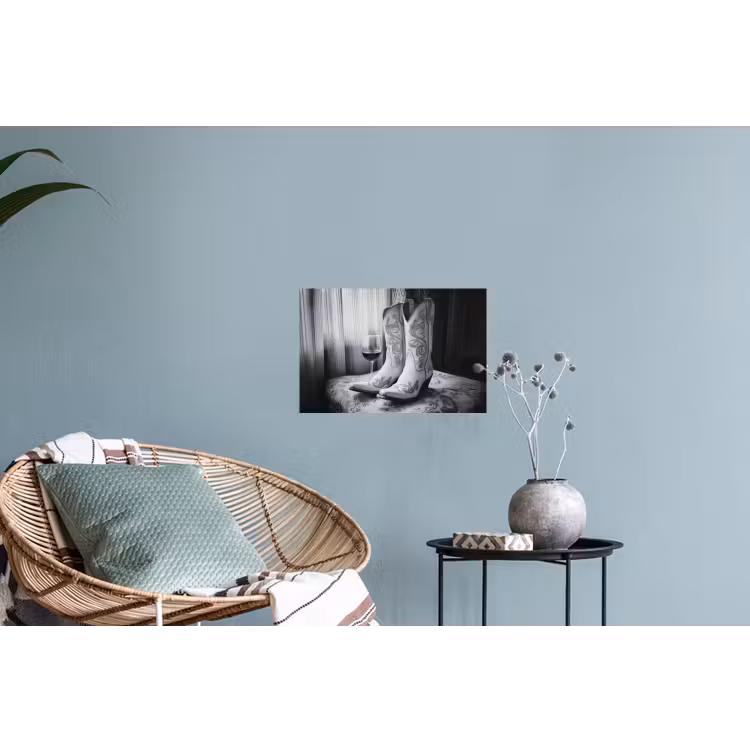 Wijn - Cowboylaarzen - Raamlicht - Wit Muursticker klein -plant