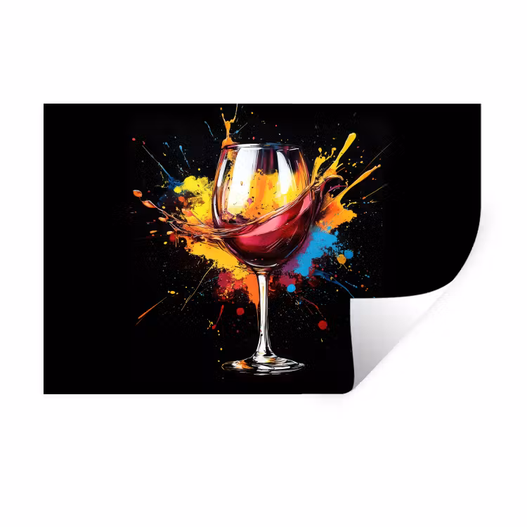 Wijn - Glas - Graffiti - Borrel - Rood - Verf Muursticker klein -3d