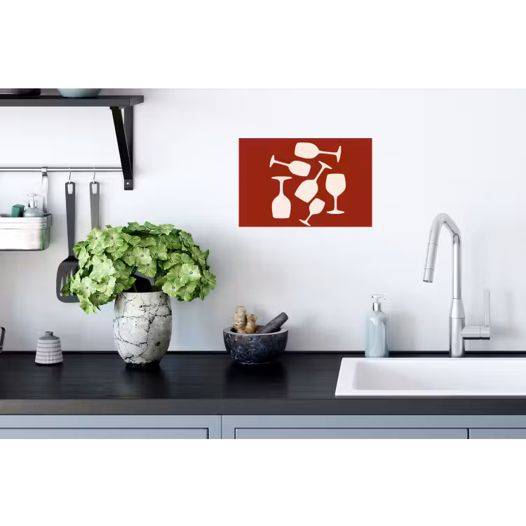 Wijnglazen - Silhouetten - Wit Muursticker klein -keuken
