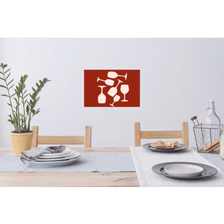 Wijnglazen - Silhouetten - Wit Muursticker klein -eettafel