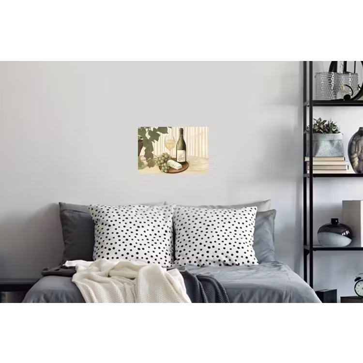 Wijn - Druiven - Kaas - Bladeren Muursticker klein -slaapkamer