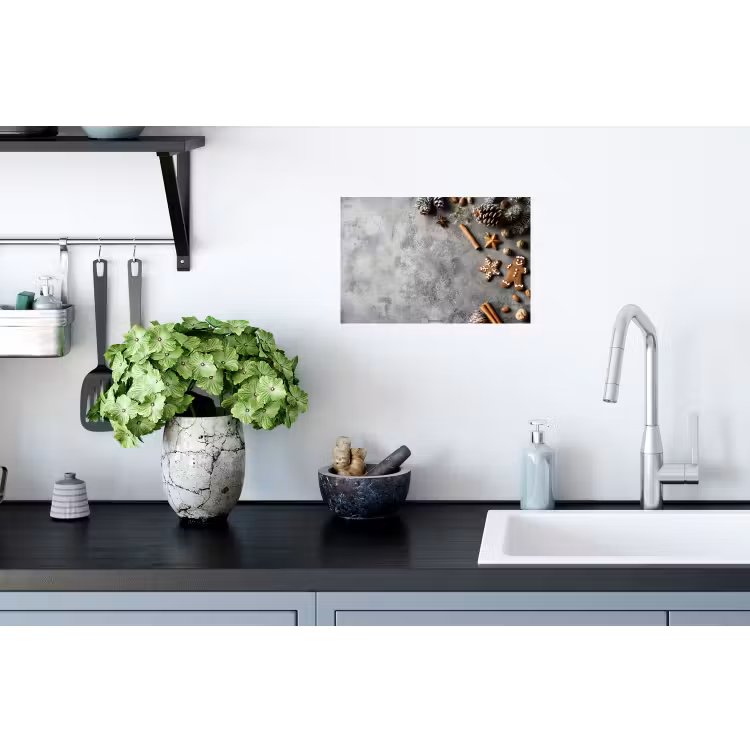 Winter - Kerst - Beton - Dennenappels Muursticker klein -keuken