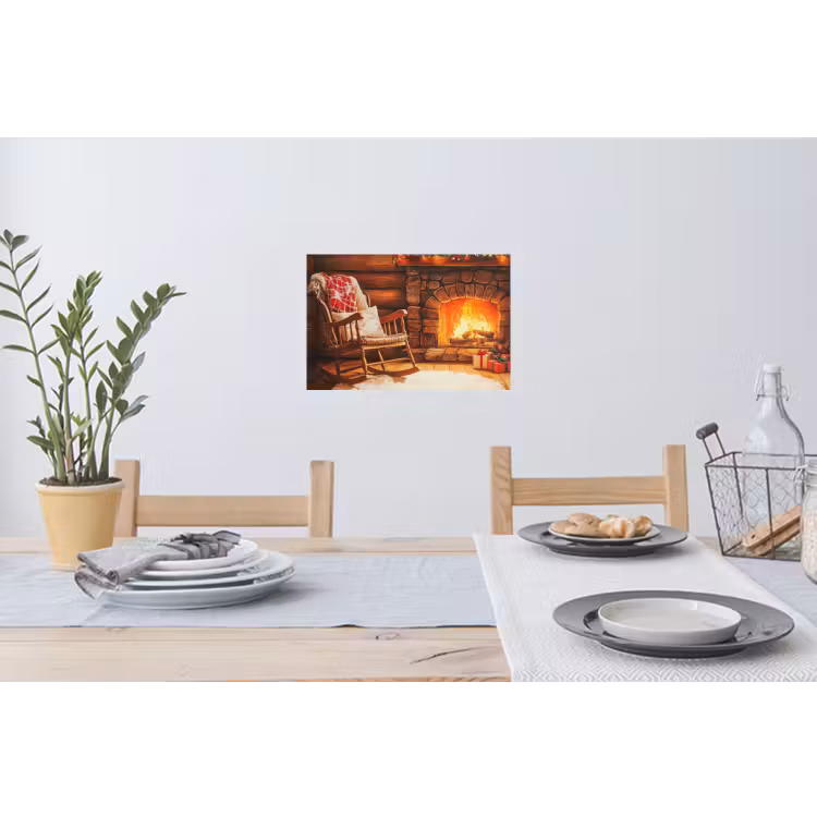 Winter - Kerst - Huis - Openhaard Muursticker klein -eettafel