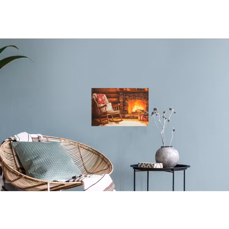 Winter - Kerst - Huis - Openhaard Muursticker klein -plant