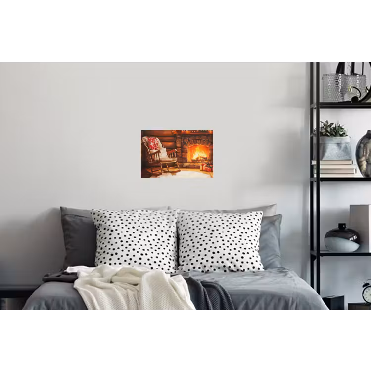 Winter - Kerst - Huis - Openhaard Muursticker klein -slaapkamer